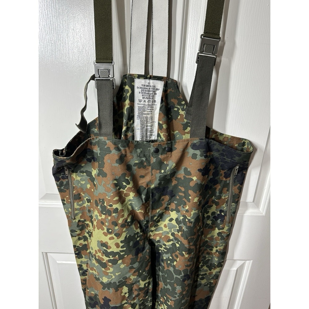 Vintage German Flecktarn Goretex Bib Rain Pants Mens XL Camo 1999 - Picture 2 of 12